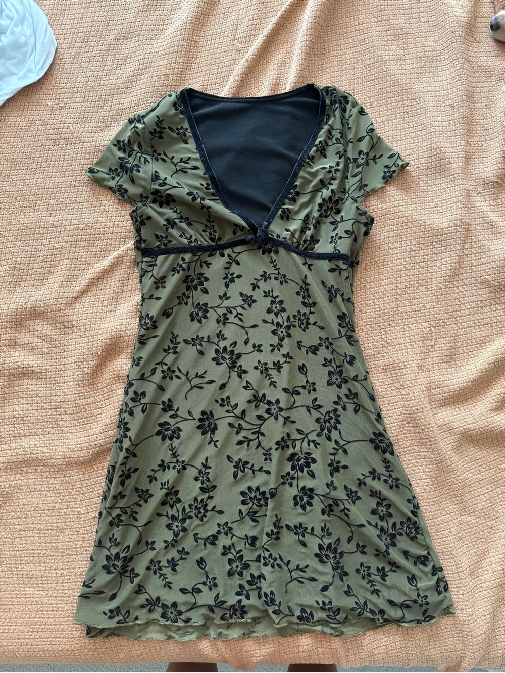 Olive Green Floral V-Neck Women's Dress